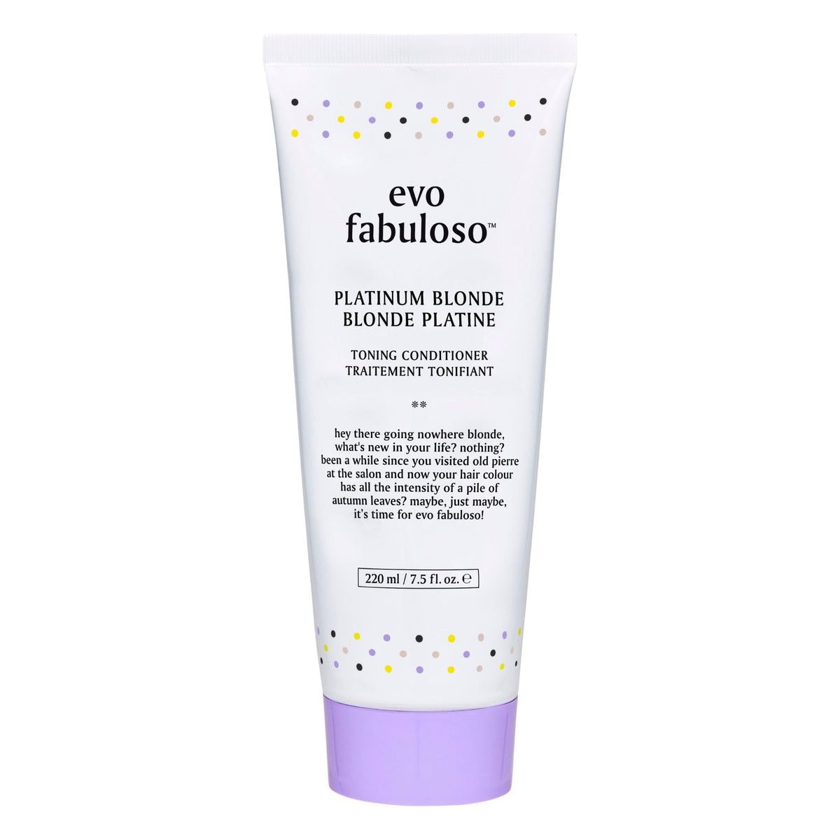 EVO Fabuloso Platinum Blonde Toner bottle pour shows quick 3-minute toning and shine
