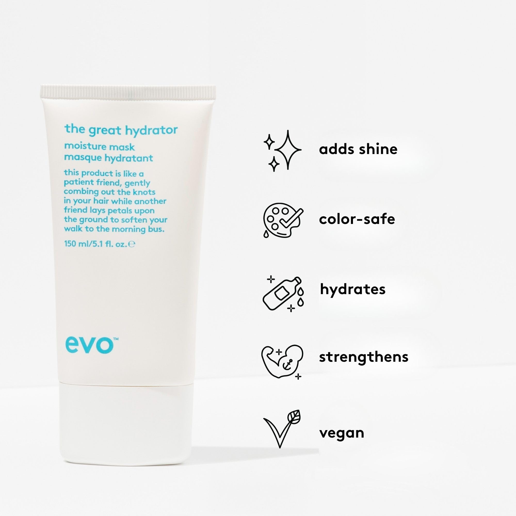 EVO The Great Hydrator Mask applied to wet hair for quick five-minute treatment