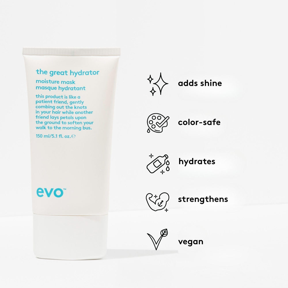 EVO The Great Hydrator Mask applied to wet hair for quick five-minute treatment