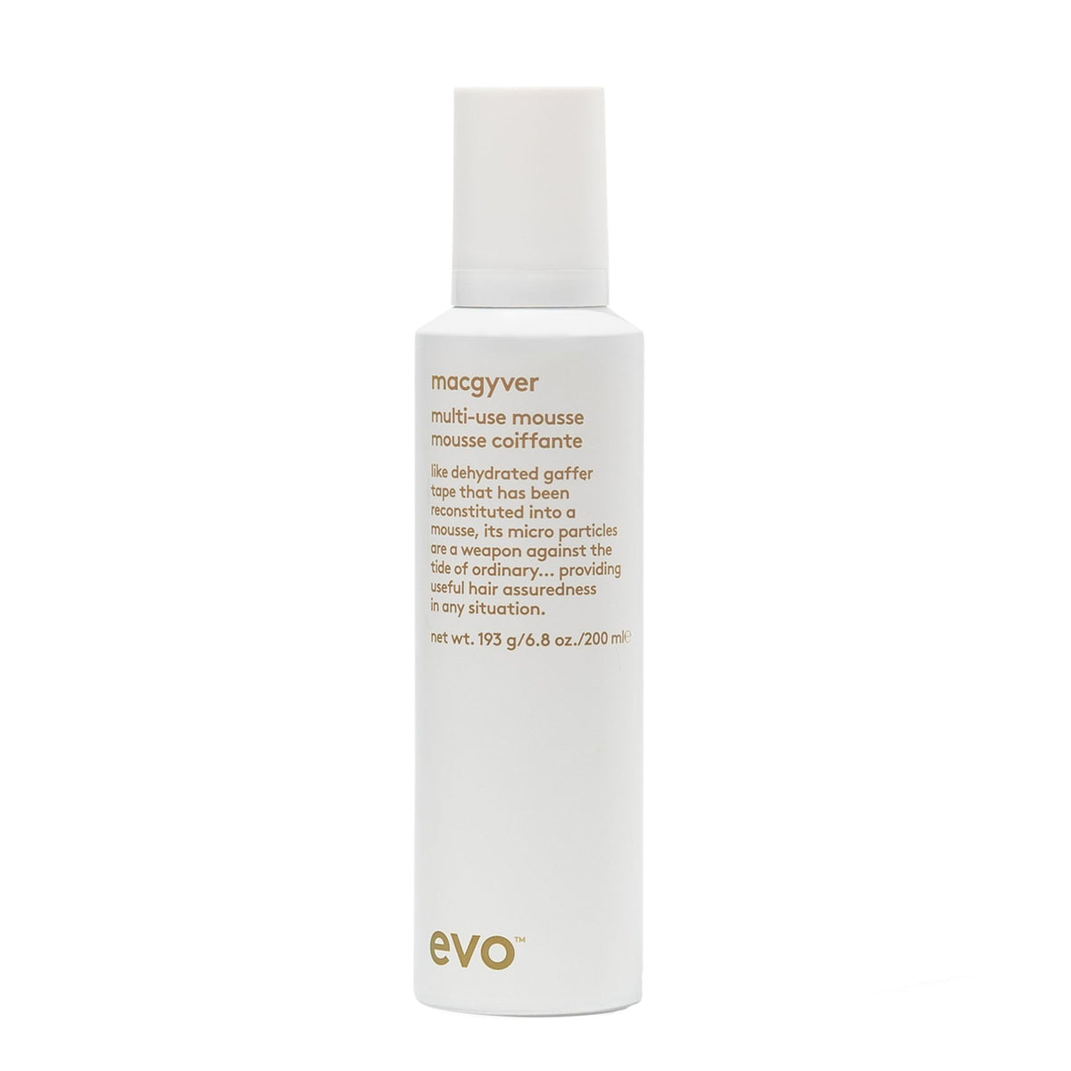 EVO Macgyver mousse bottle 200ml delivers instant volume.