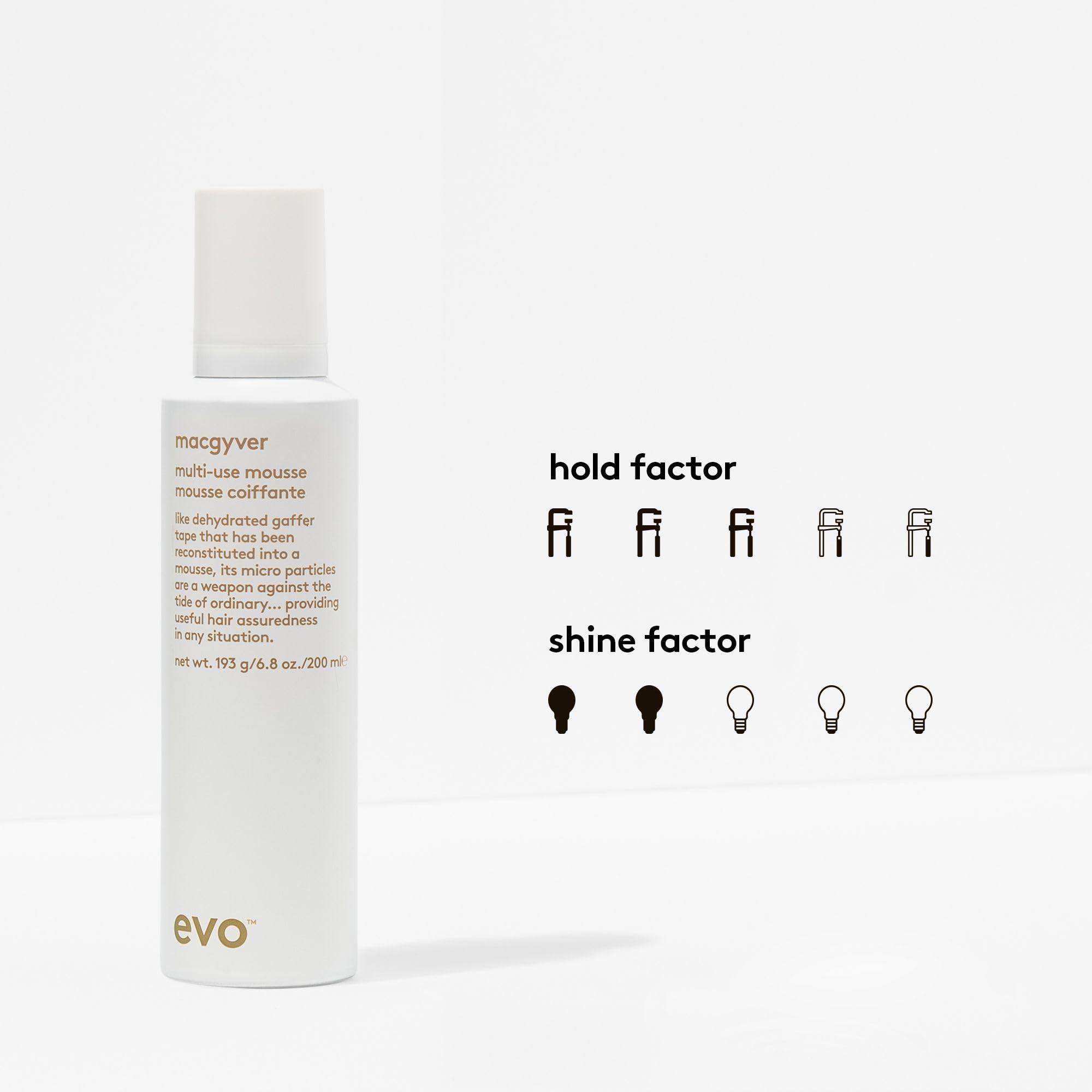 EVO Macgyver mousse foam on hair adds texture.