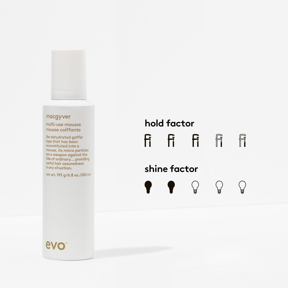 EVO Macgyver mousse foam on hair adds texture.