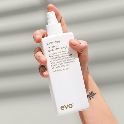 EVO Salty Dog spray applied to damp hair yields natural, hydrated texture.