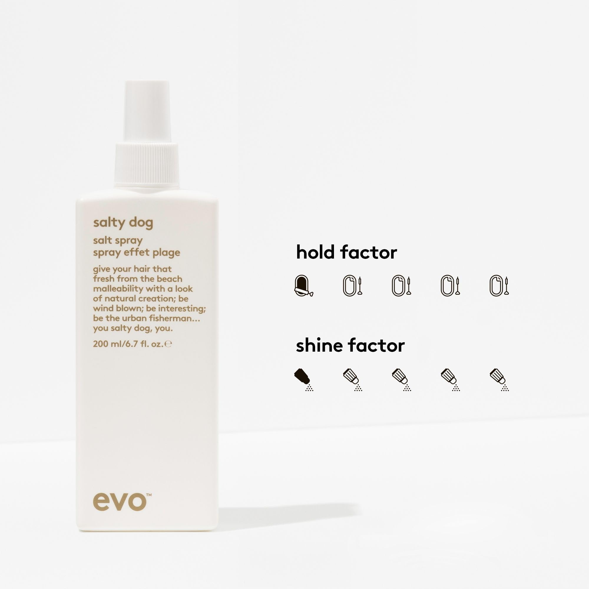 EVO Salty Dog salt spray on hair texture delivers effortless volume and movement.