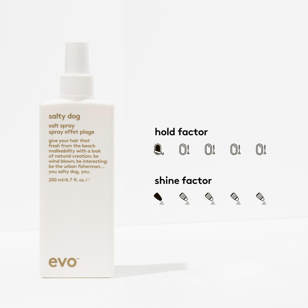 EVO Salty Dog salt spray on hair texture delivers effortless volume and movement.