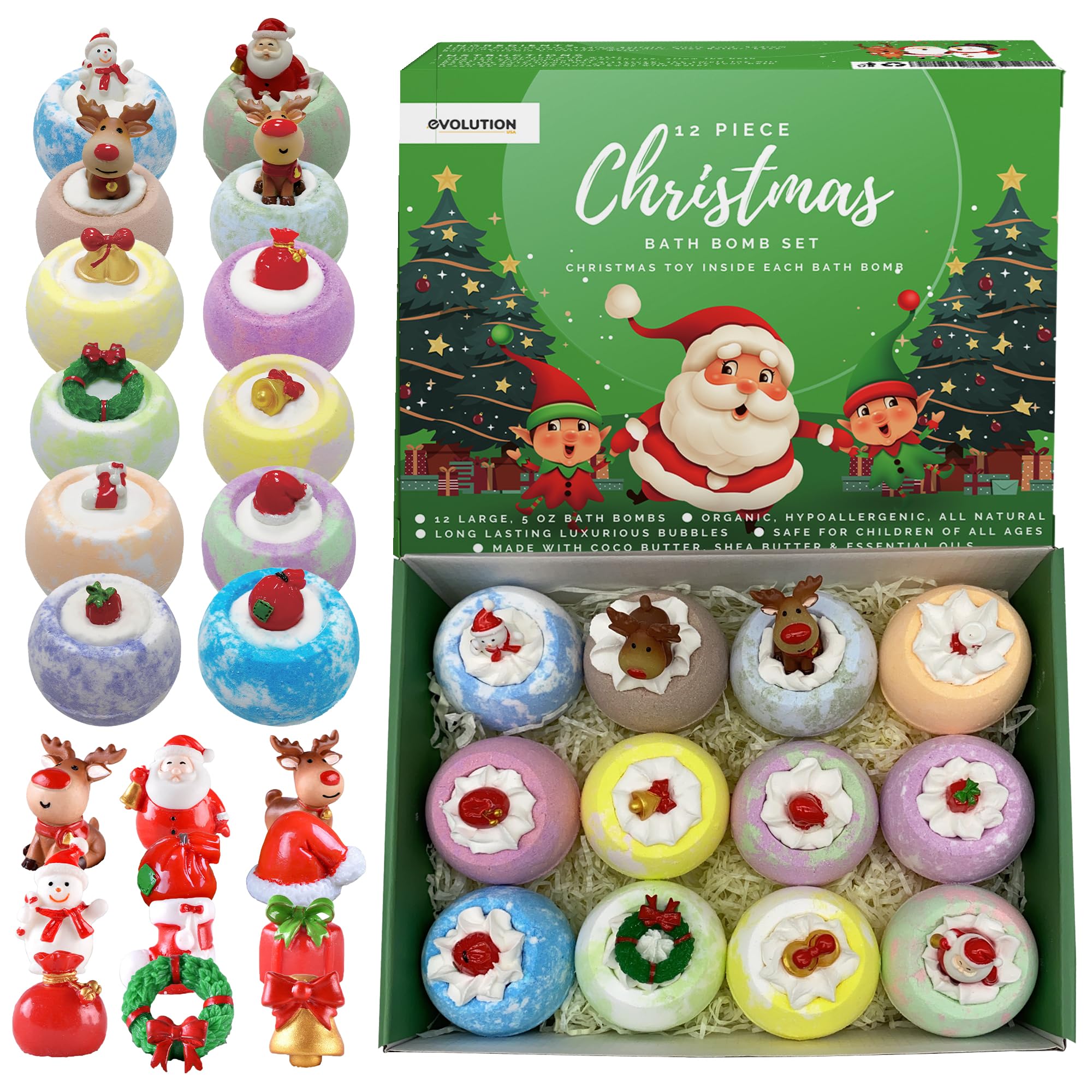 EvolutionUSA 12-piece bath bombs set with colorful fizz for festive baths.