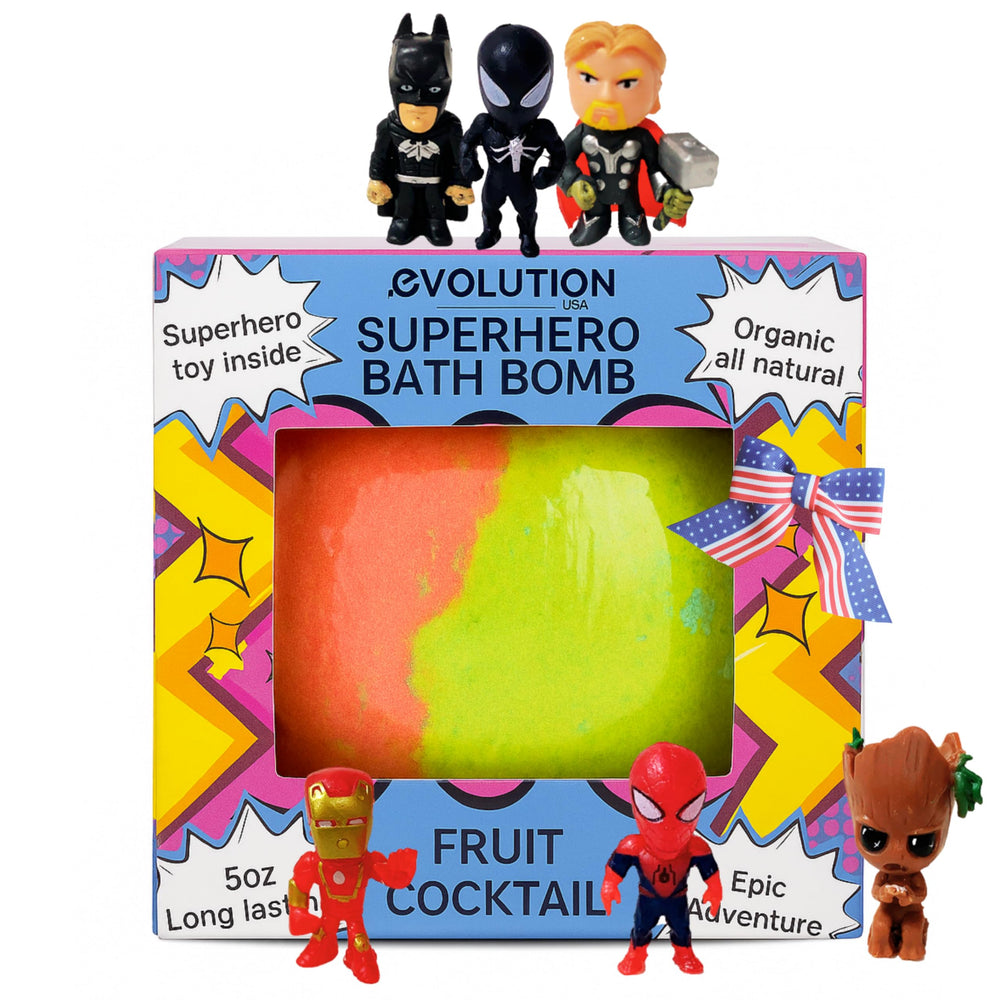 EvolutionUSA epic superhero bath bomb with toy inside, exciting bath time.