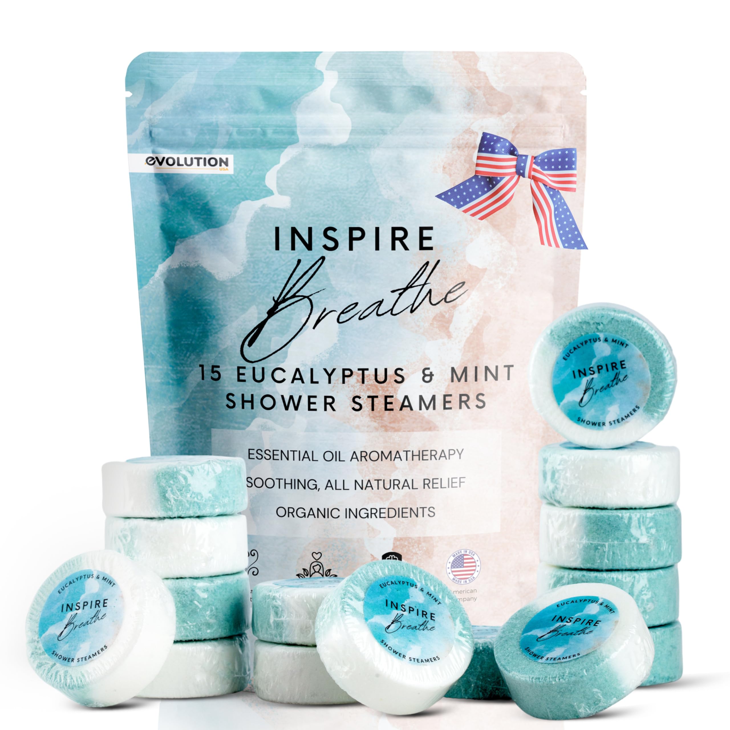 EvolutionUSA Inspire Breathe Steamers packaging showing mint and eucalyptus for a refreshing gift