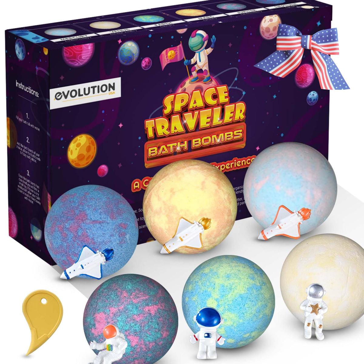 EvolutionUSA Space Bath Bombs planet balls burst with vibrant colors for bath time.
