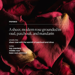 evolvetogether Monaco fragrance swirl with rose, oud and mandarin notes for everyday wear