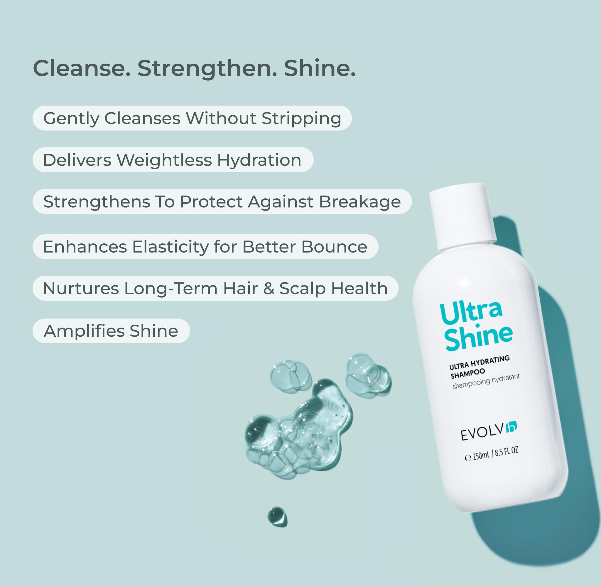 Lather from EVOLVh UltraShine Moisture Shampoo on hair indicating moisture and smoothness