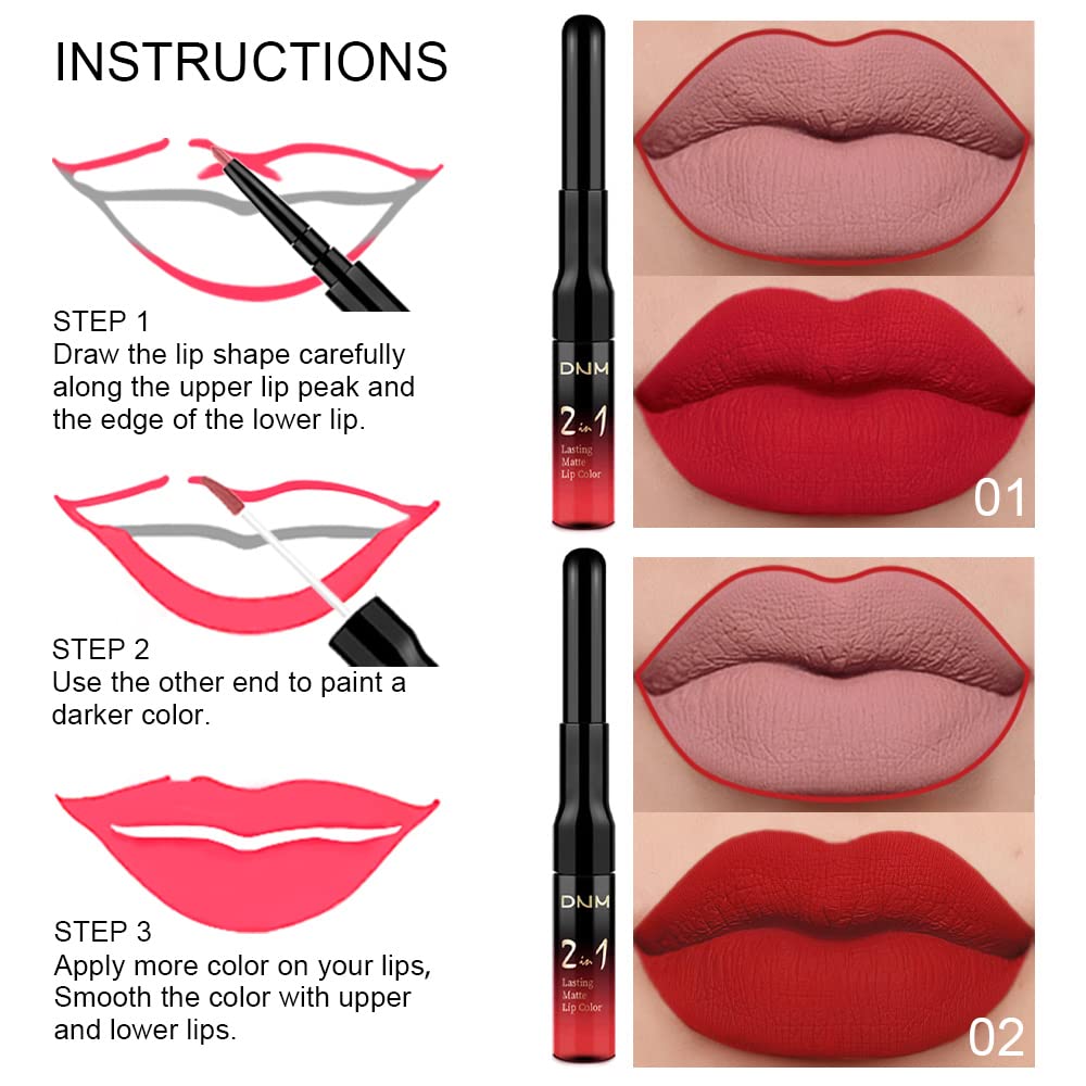 evpct dual-ended lip liner and liquid lipstick demonstrates versatile lip makeup options