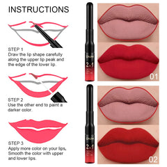 evpct dual-ended lip liner and liquid lipstick demonstrates versatile lip makeup options