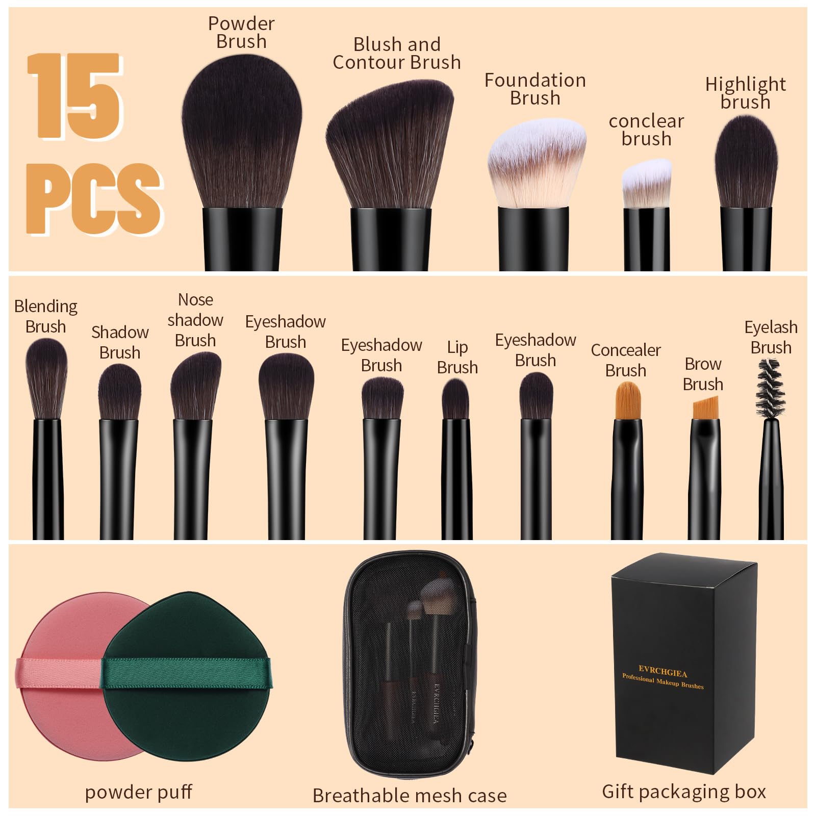 EVRCHGIEA soft bristles close-up showing gentle makeup application