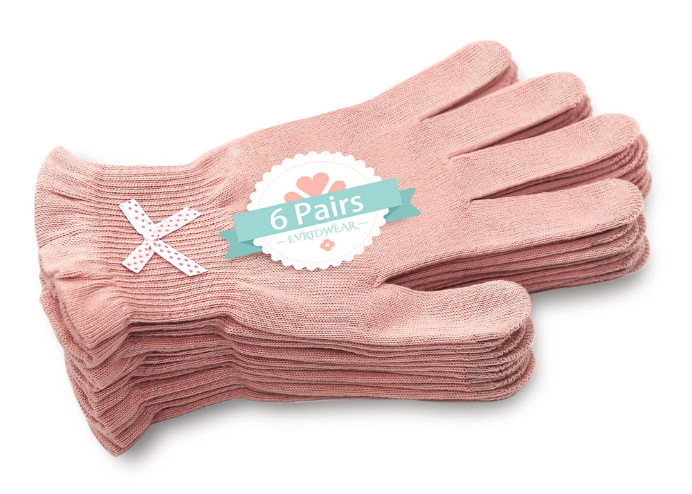 Evridwear moisturizing gloves featherweight pink worn on hand for overnight hydration.