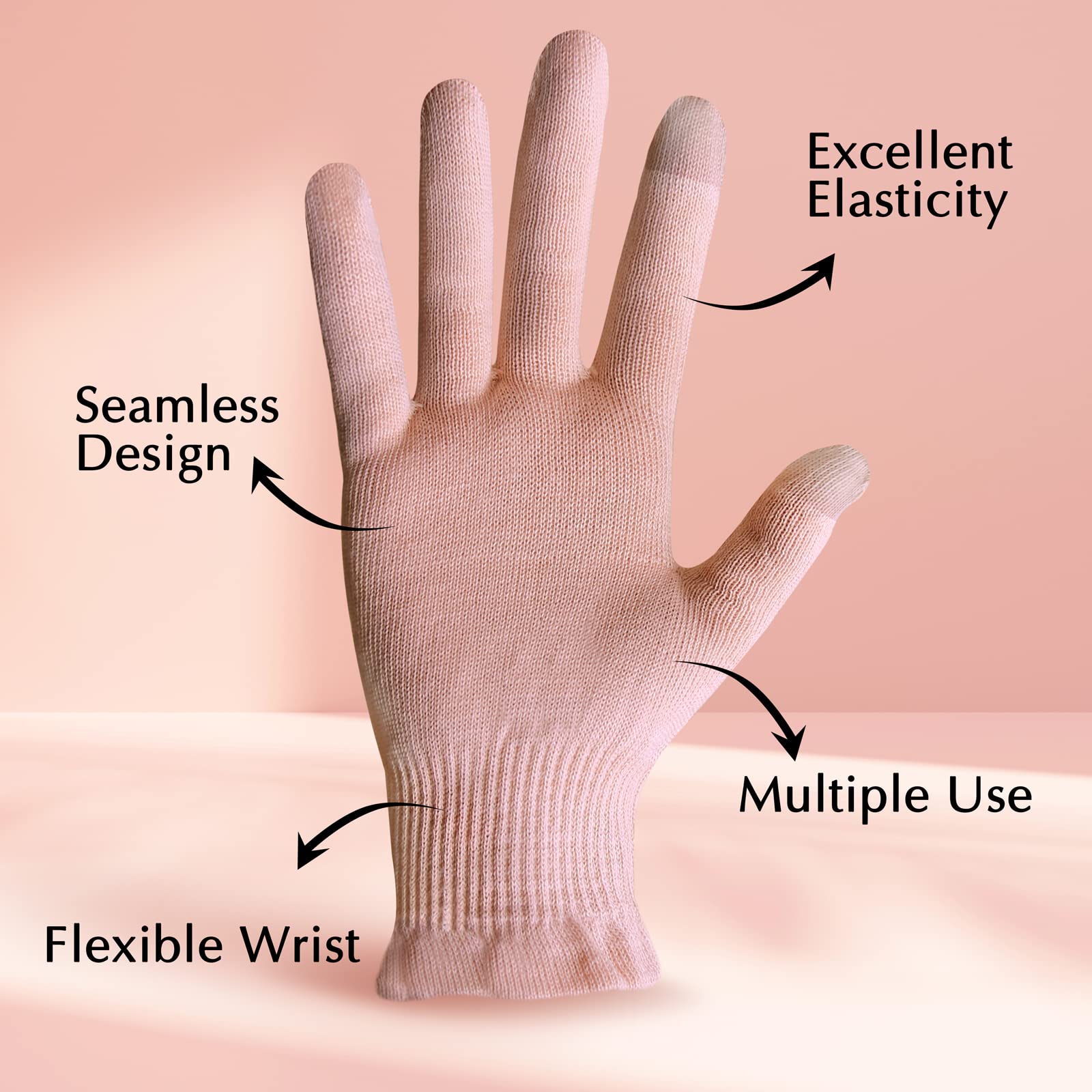 Evridwear sleeping gloves featherweight pink variant worn during rest to hydrate skin.