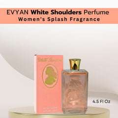 Evyan White Shoulders bottle side angle highlighting timeless floral profile for evenings