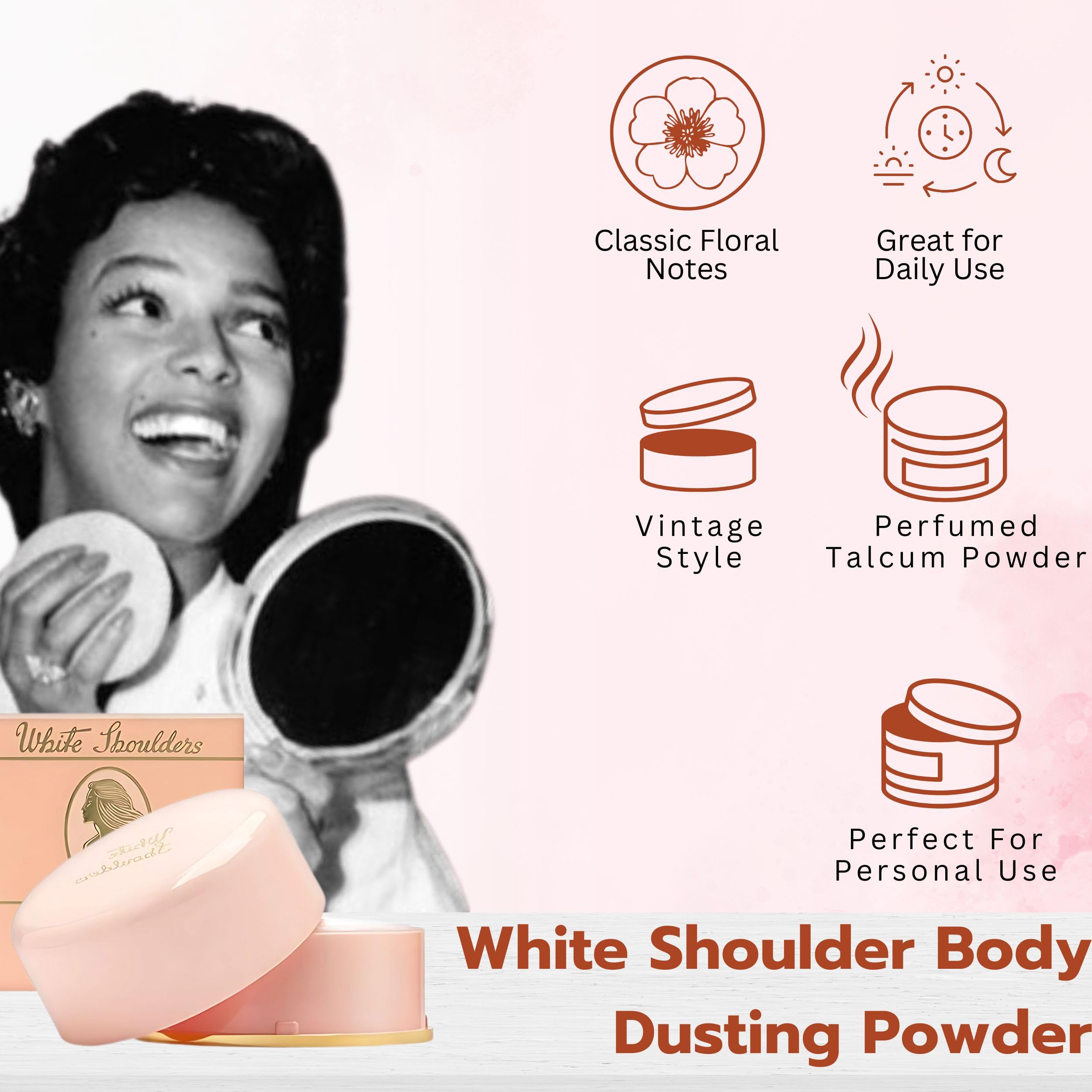 Evyan White Shoulders travel-sized powder for on-the-go freshness.