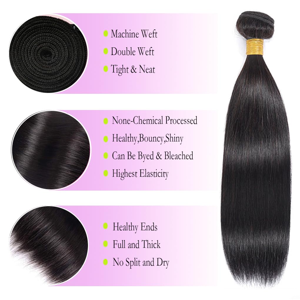 EWOSS Brazilian straight bundles 20-inch unpacked weft showing silky texture for versatile looks.