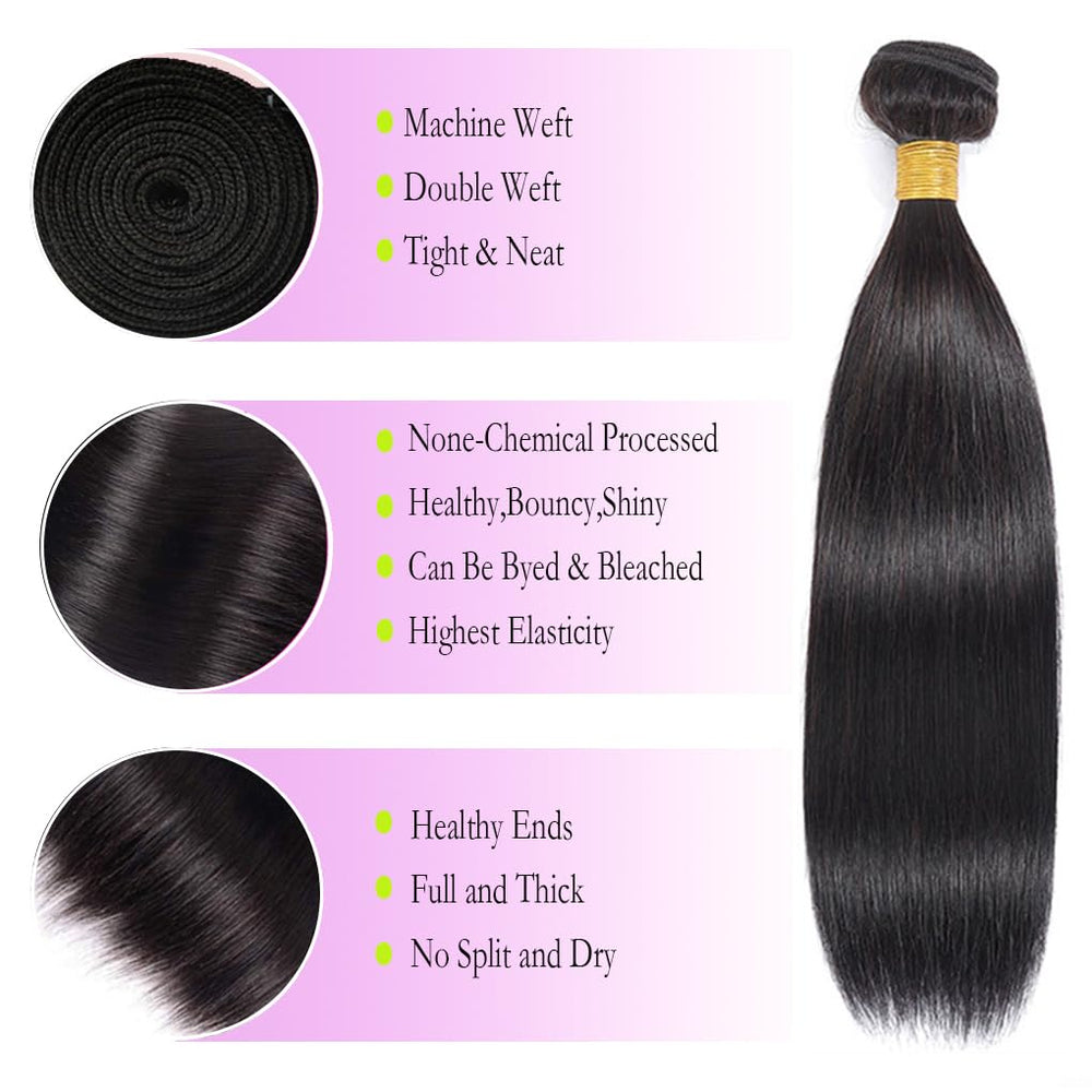 EWOSS Brazilian straight bundles 20-inch unpacked weft showing silky texture for versatile looks.