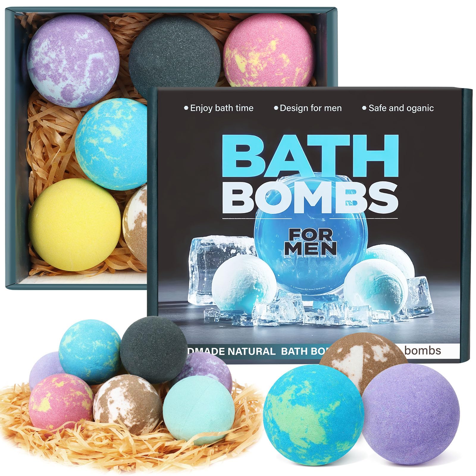 Excalla cedar-sandalwood-patchouli bath bomb releases calming scent during soak.