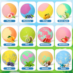 Excalla 12 color scented bath bombs create bubbling fun and soothing aromas.