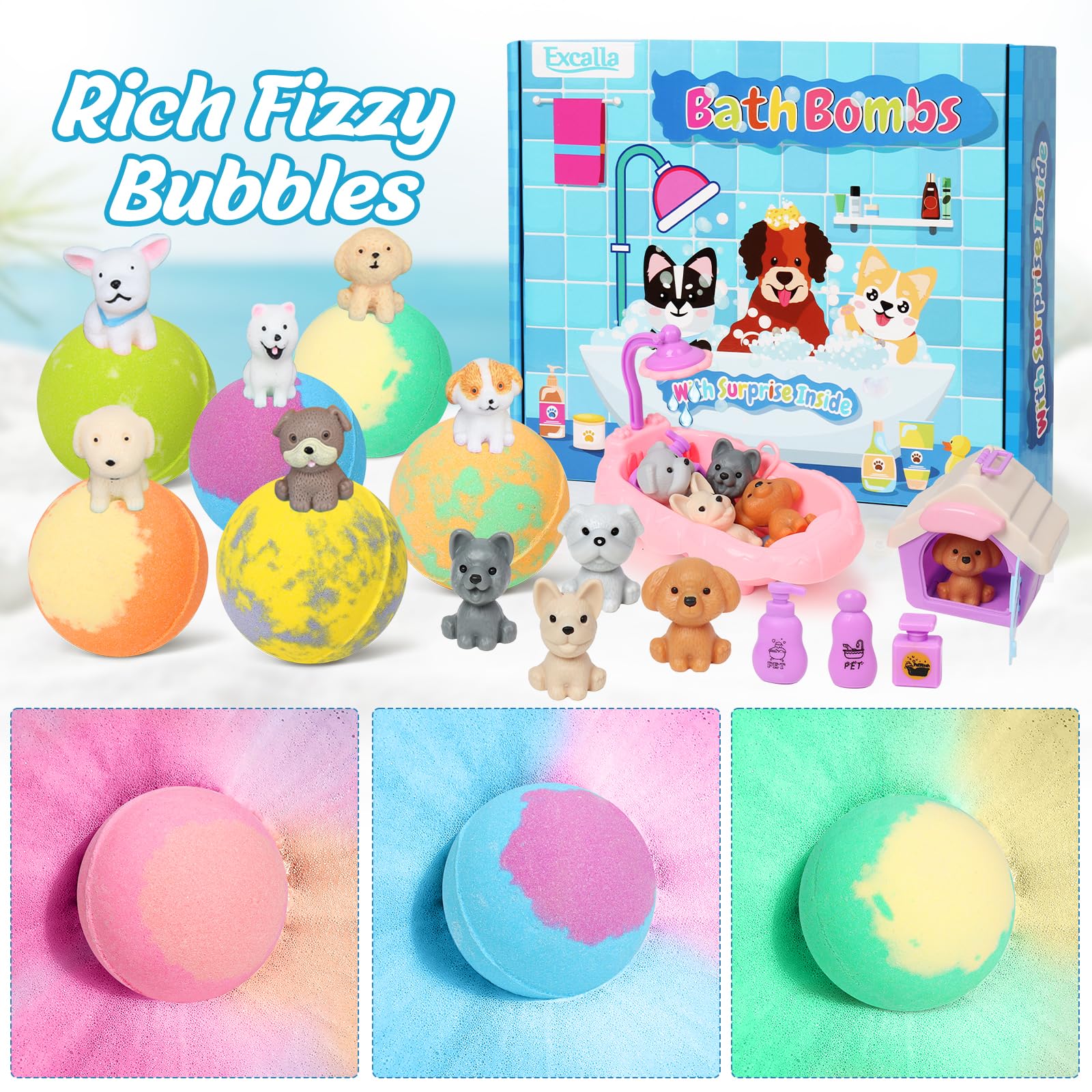 Excalla bubble bath bombs deliver vibrant fizz and visual color spectacle.