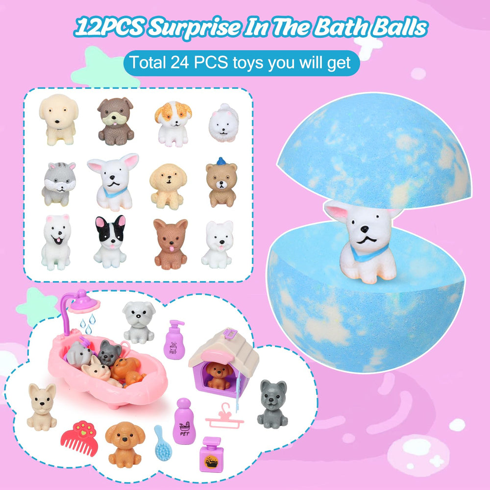 Excalla kids bath bombs showcase dog toy inside with bright colors for playful baths.