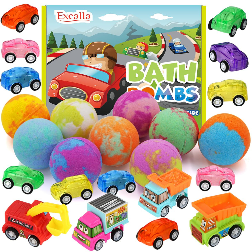 Excalla 9-pack bath bombs with toys inside for colorful, playful bath time