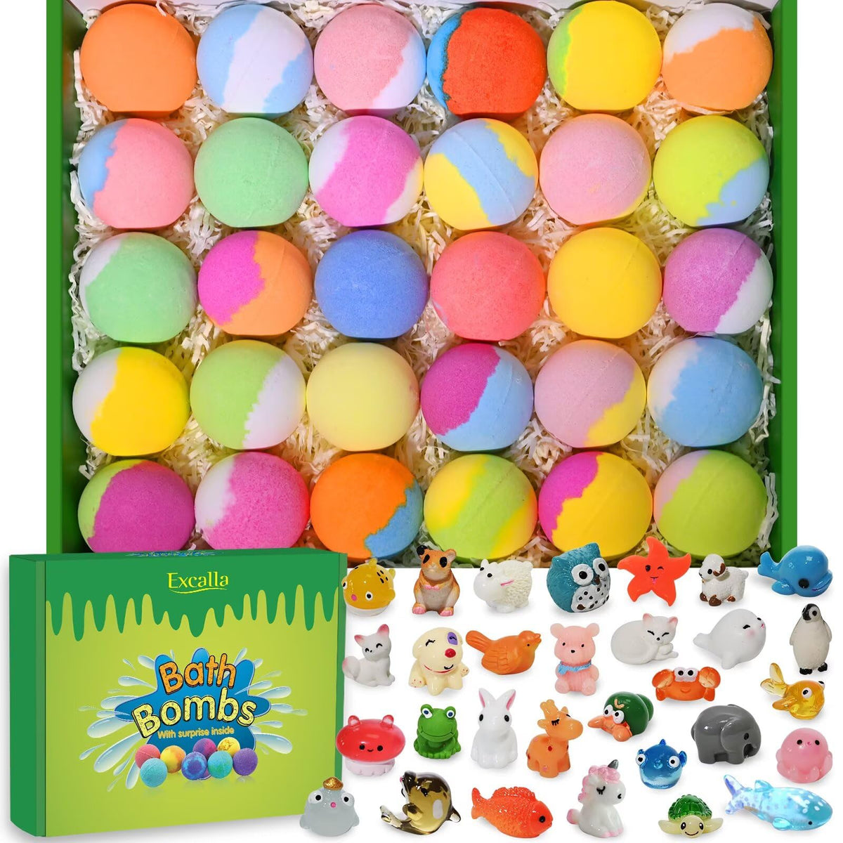 Excalla bath bombs with surprise toy inside in box for kids' bath time fun gift-ready