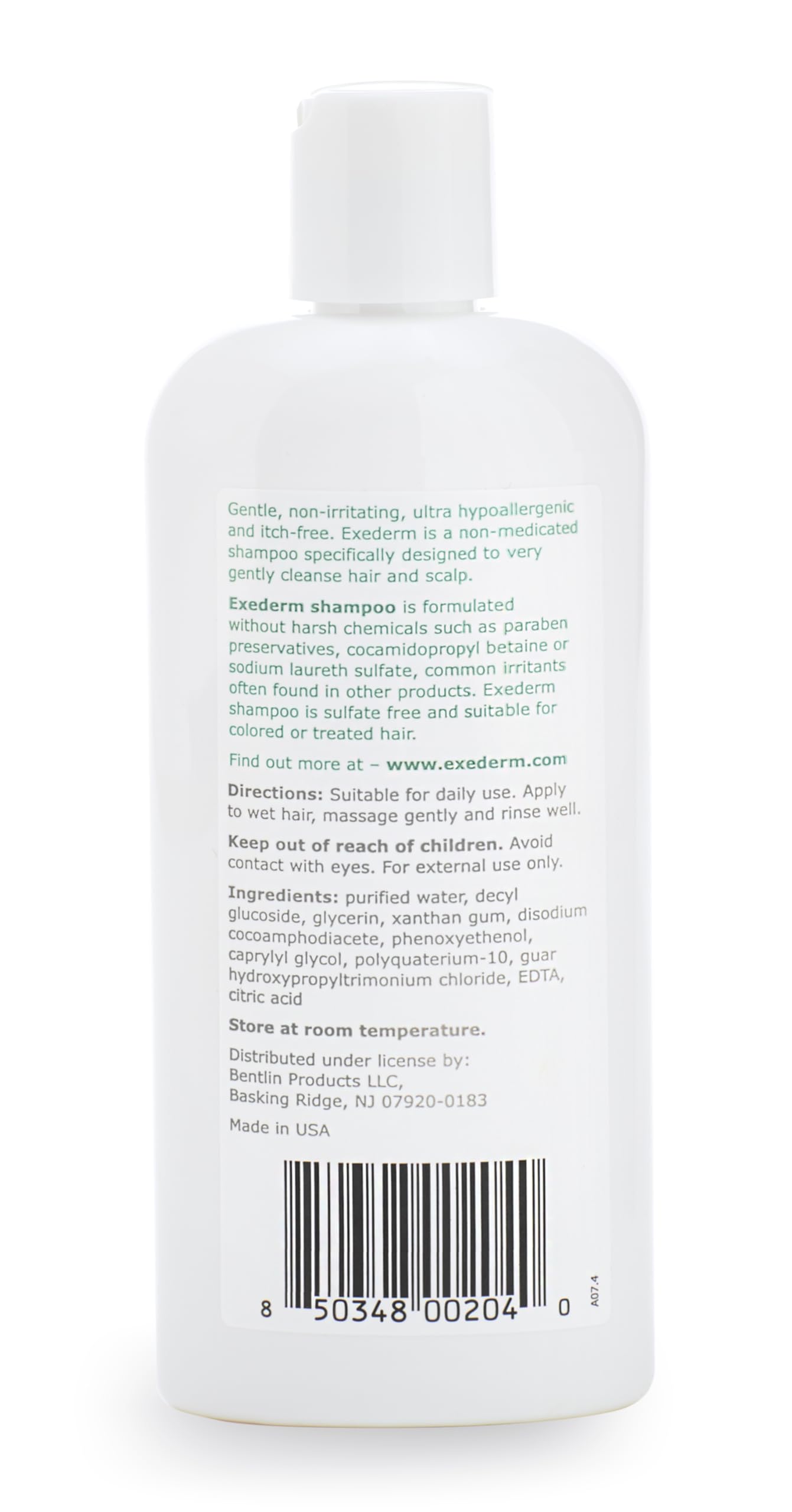 Exederm Shampoo fragrance-free rinse illustrates irritation-free cleansing experience.