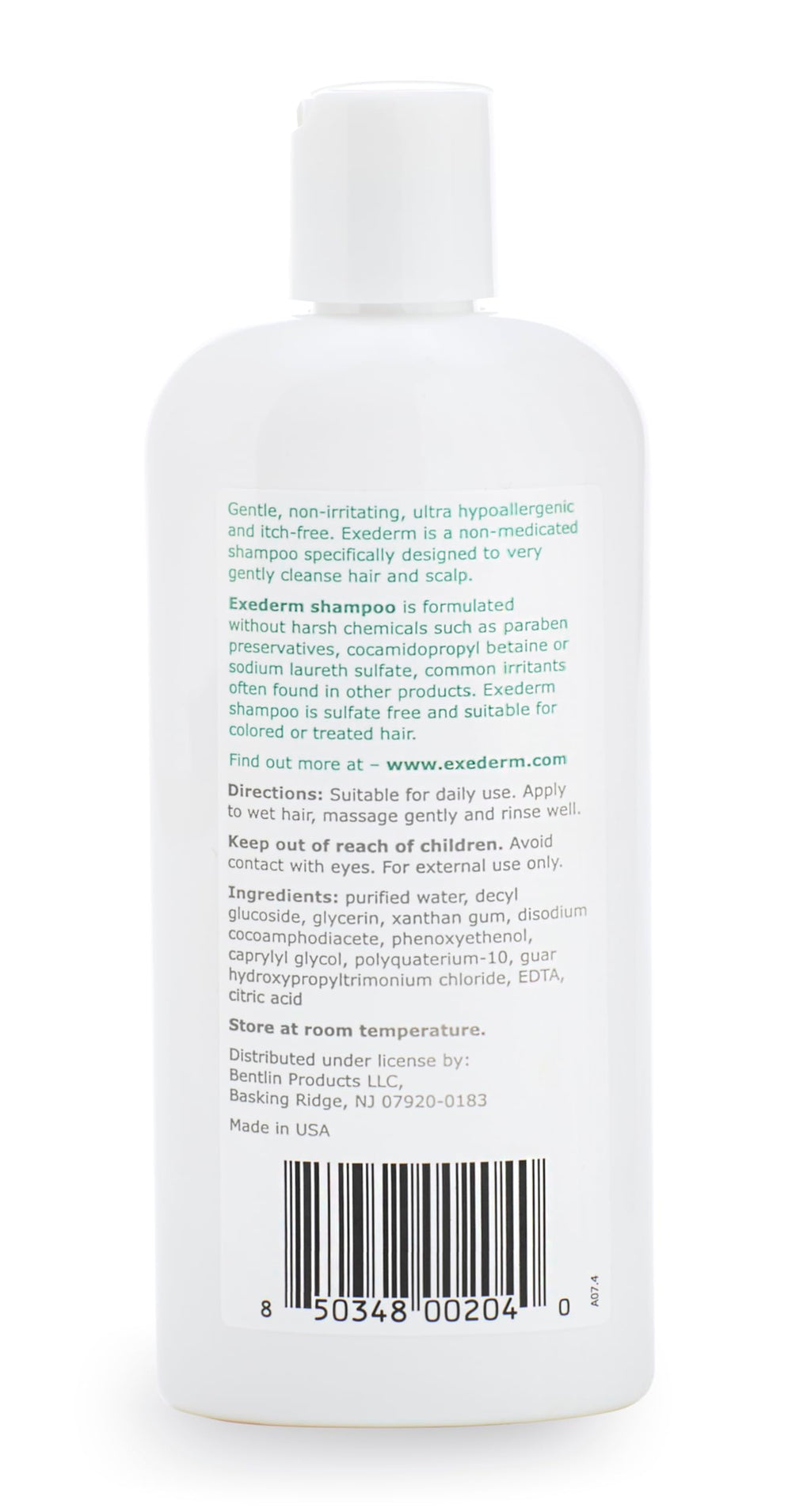Exederm Shampoo fragrance-free rinse illustrates irritation-free cleansing experience.