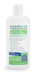 Exederm Shampoo low-foam lather closeup highlights soothing, non-irritating formula.