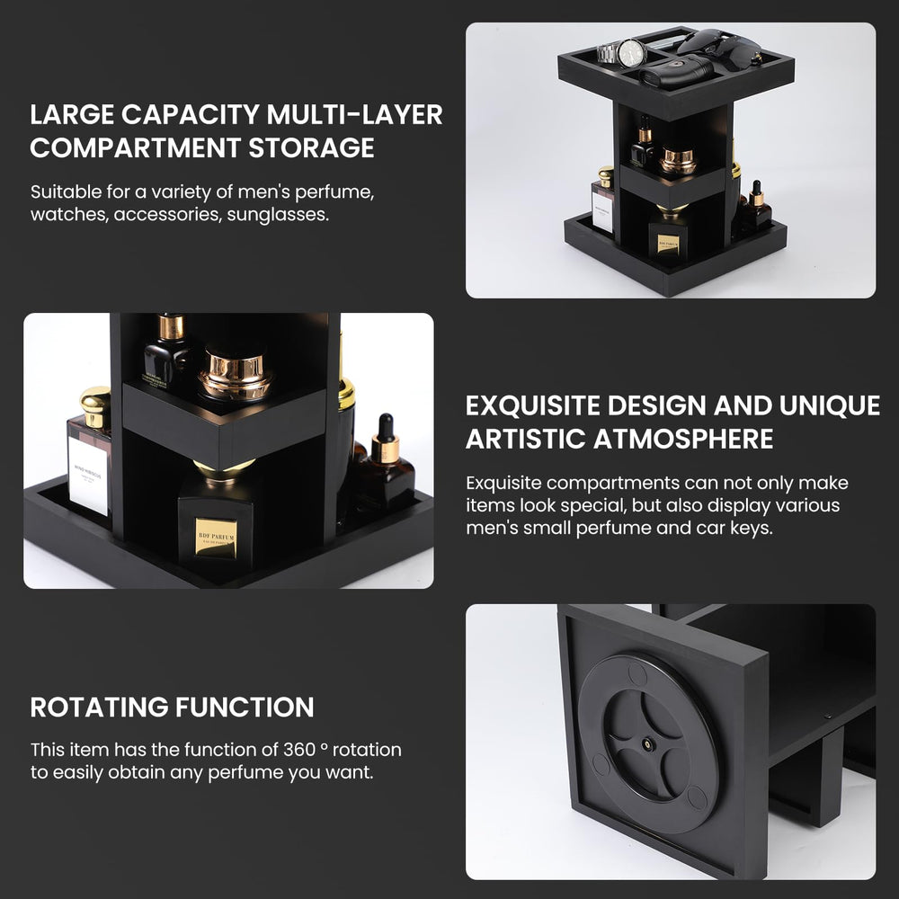 EXIN DECHEN men's gift wood stand elegantly displays fragrance collections.
