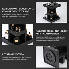EXIN DECHEN men's gift wood stand elegantly displays fragrance collections.