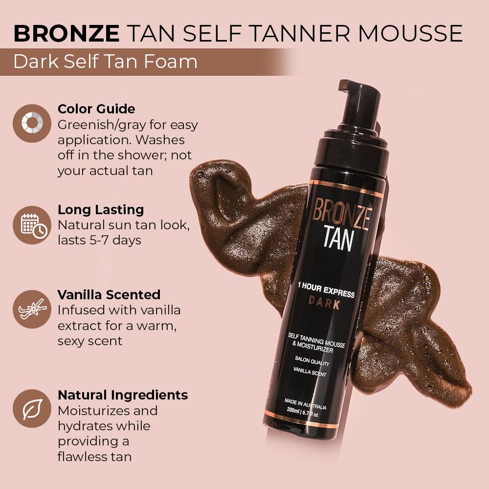 Existing Beauty Bronze Tan Mousse color guide shows blending on skin