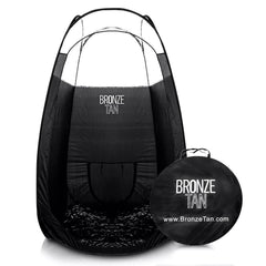 Existing Beauty Bronze Tan pop-up tent open for on-site professional spray tanning sessions.