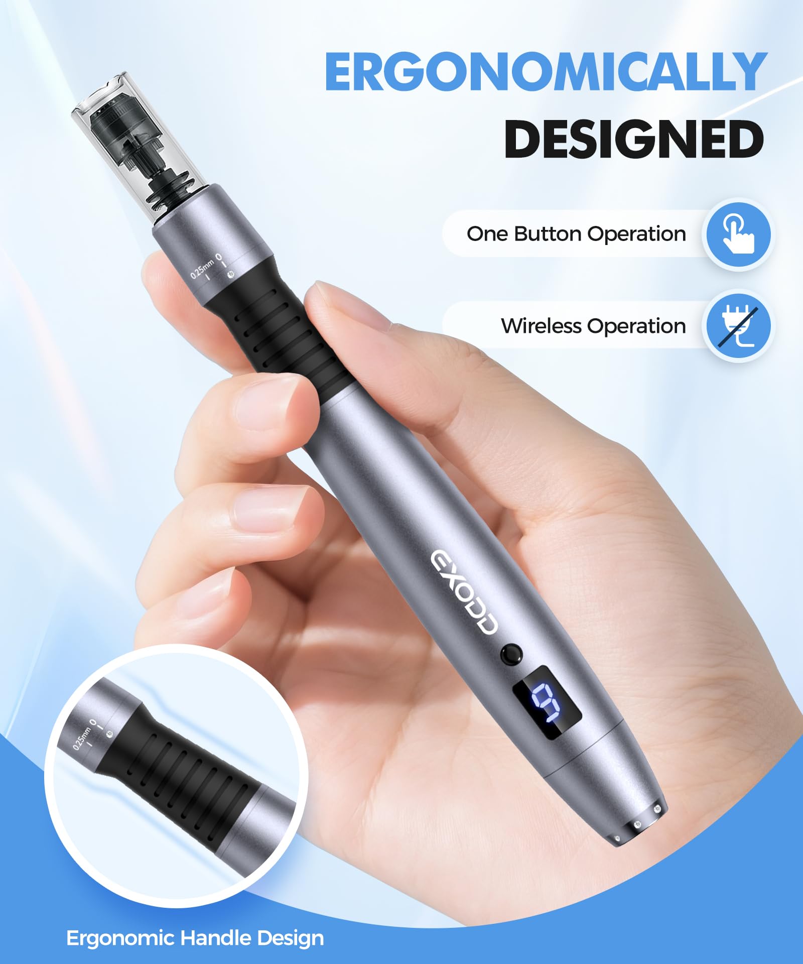 EXODD Derma Roller Kit non-slip front ensures secure control during use.