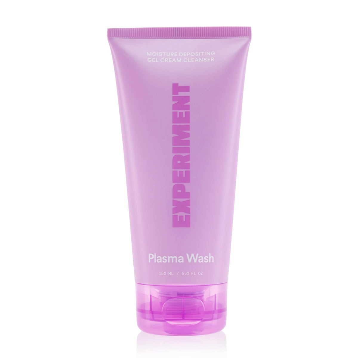 Experiment Plasma Wash bottle with pump highlights a hydrating gel-cream cleanser for all skin types.
