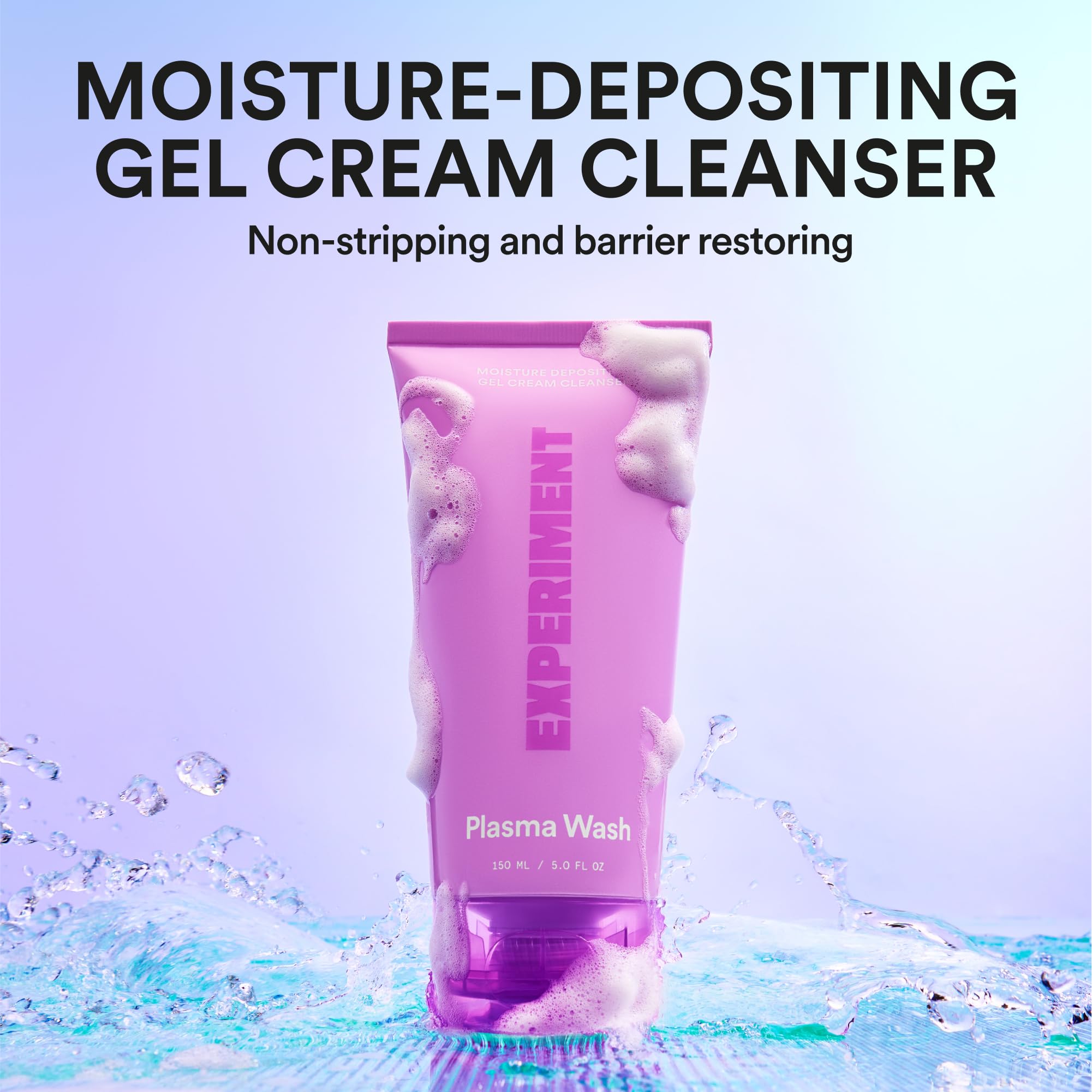 Experiment Plasma Wash daily skincare routine close-up demonstrates rinse-off cleansing.