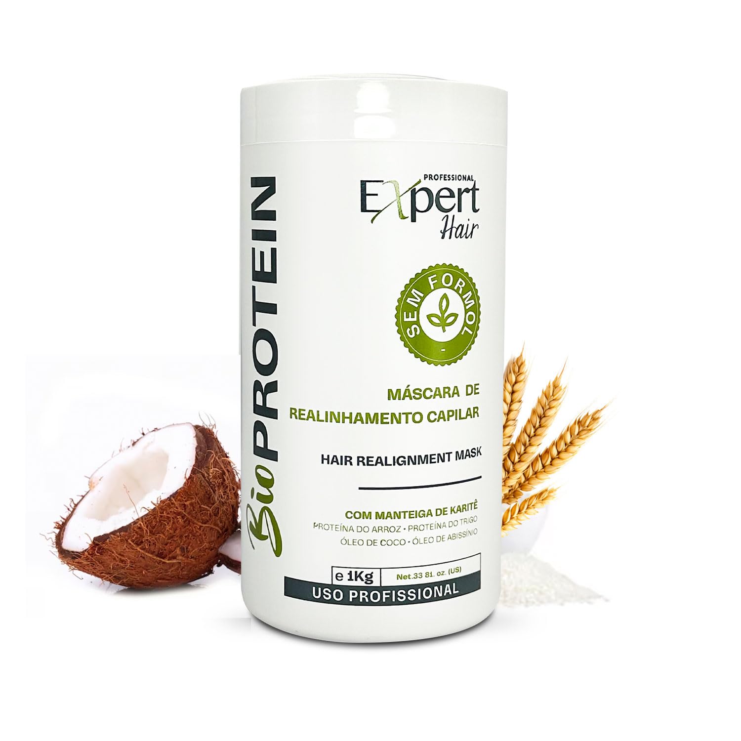 Expert Hair Bio Protein Botox bottle demonstrates formaldehyde-free smoothing for sleek, frizz-free hair.