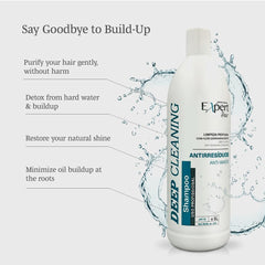 Deep cleansing action shot of Expert Hair shampoo removing buildup for treatments.