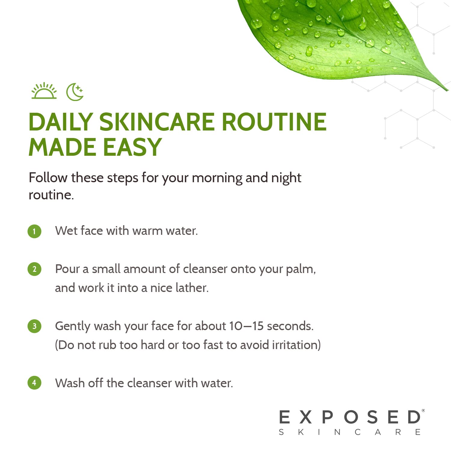 Exposed Skin Care acne cleanser bottle back detail highlights ingredients.