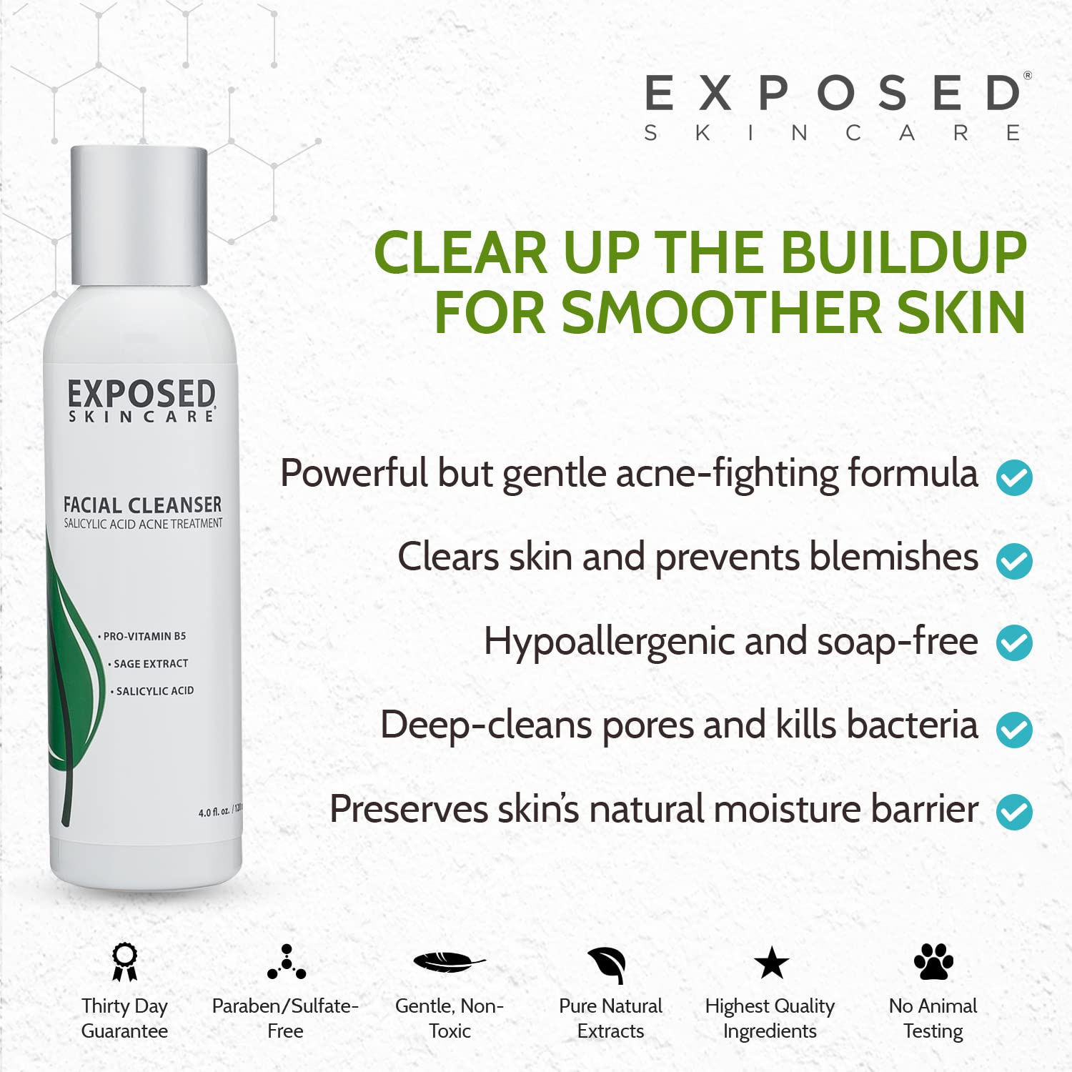 Exposed Skin Care acne cleanser close-up texture looks smooth and non-drying.