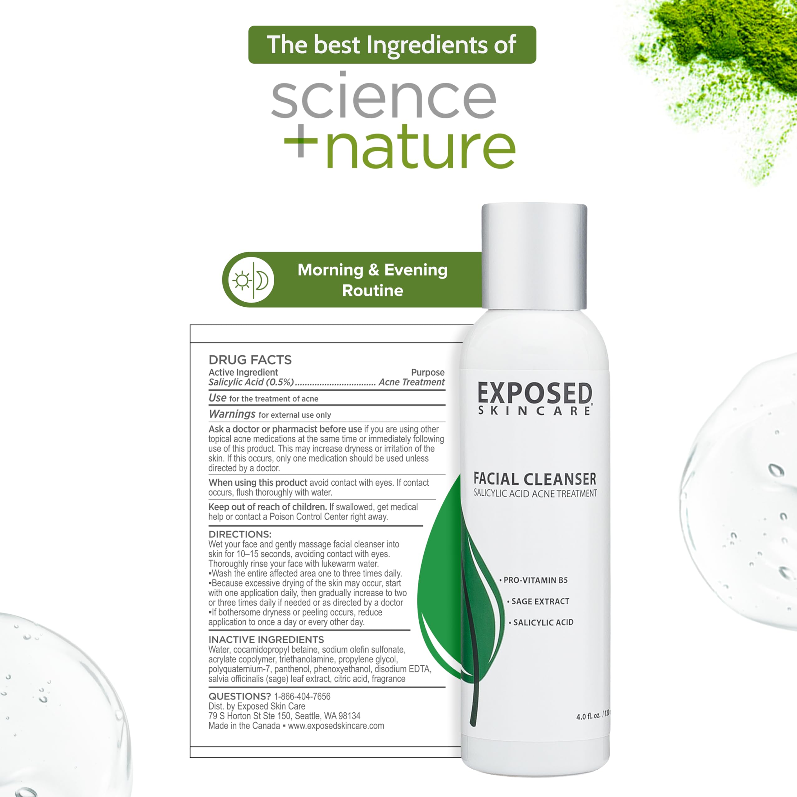Exposed Skin Care cleanser foam on hand demonstrates gentle creamy lather.