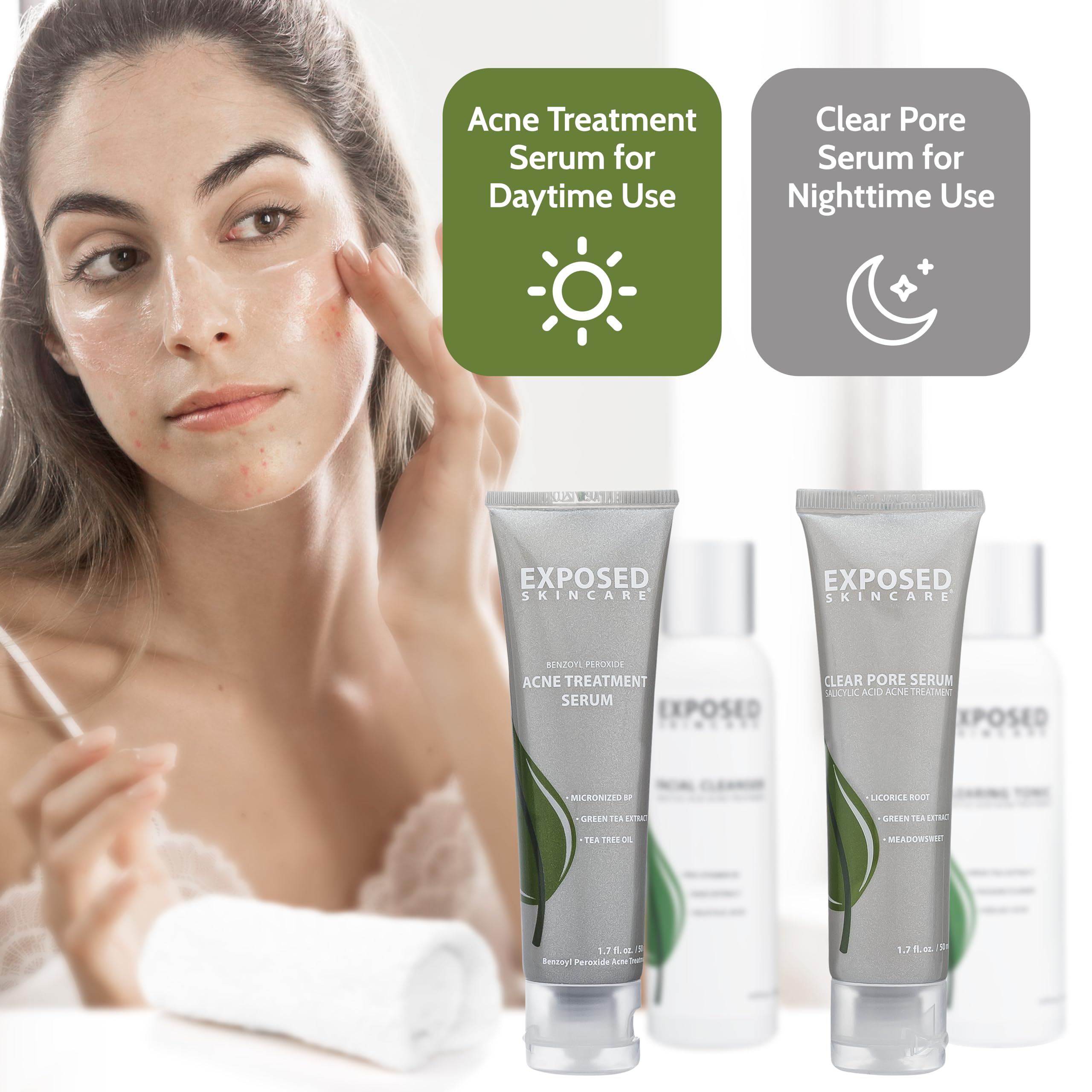 Exposed Skin Care basic acne kit back label detail for ingredient transparency.