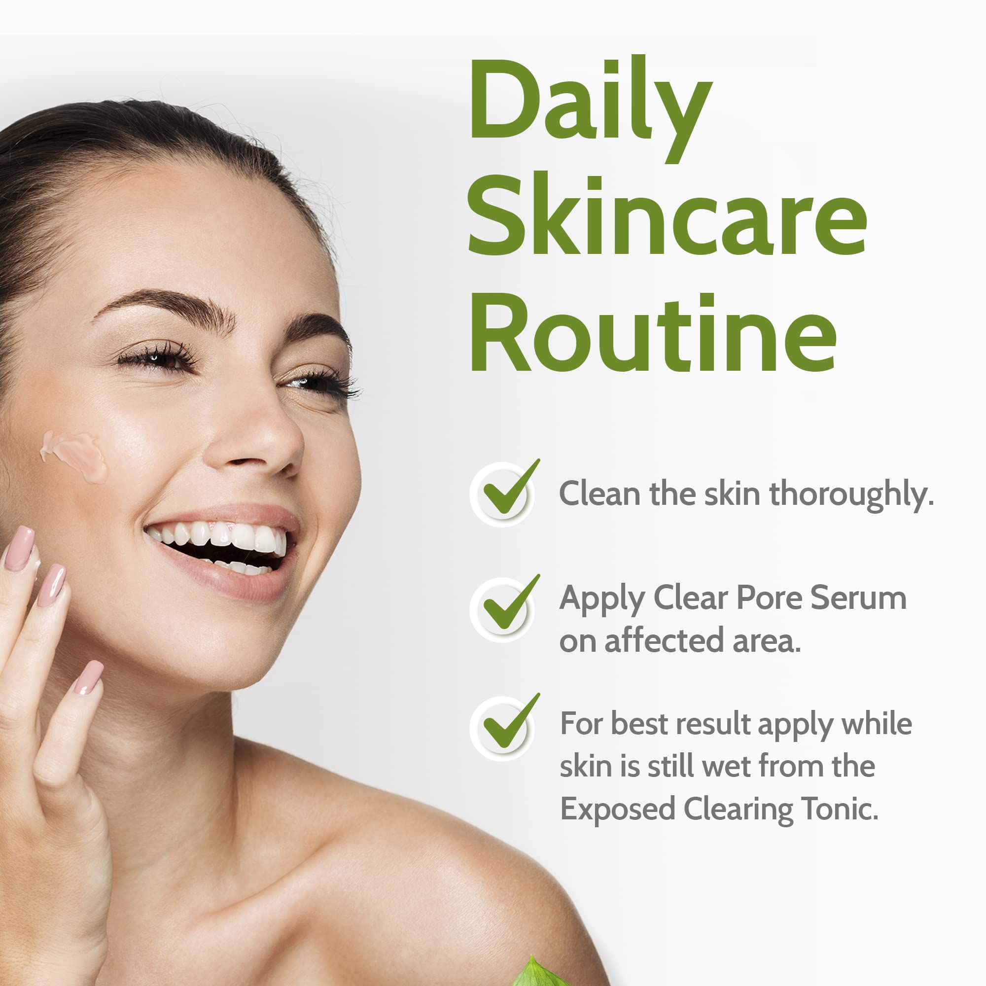Exposed Skin Care Clear Pore Serum with green tea and licorice extracts visible.