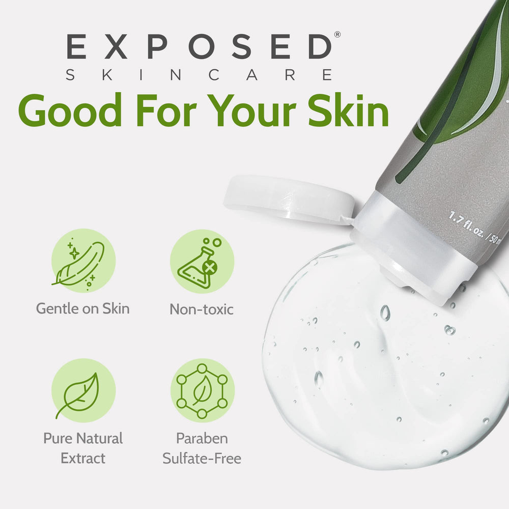 Exposed Skin Care Clear Pore Serum bottle with a soft fragrance-free label visible.