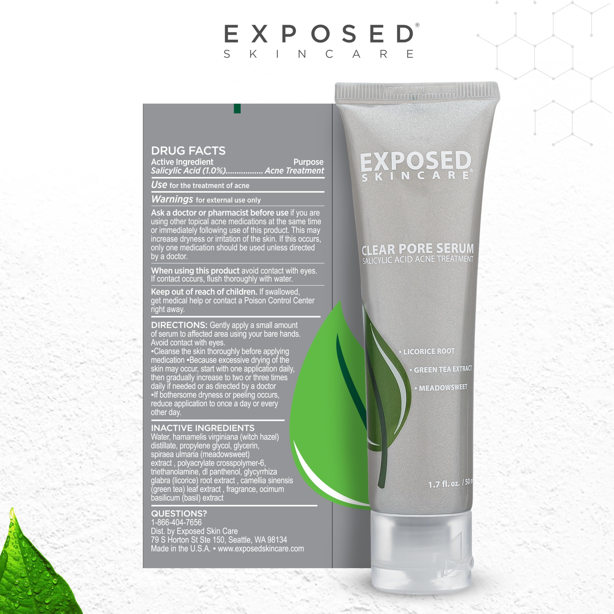 Exposed Skin Care Clear Pore Serum on skin showing refined pores and texture.