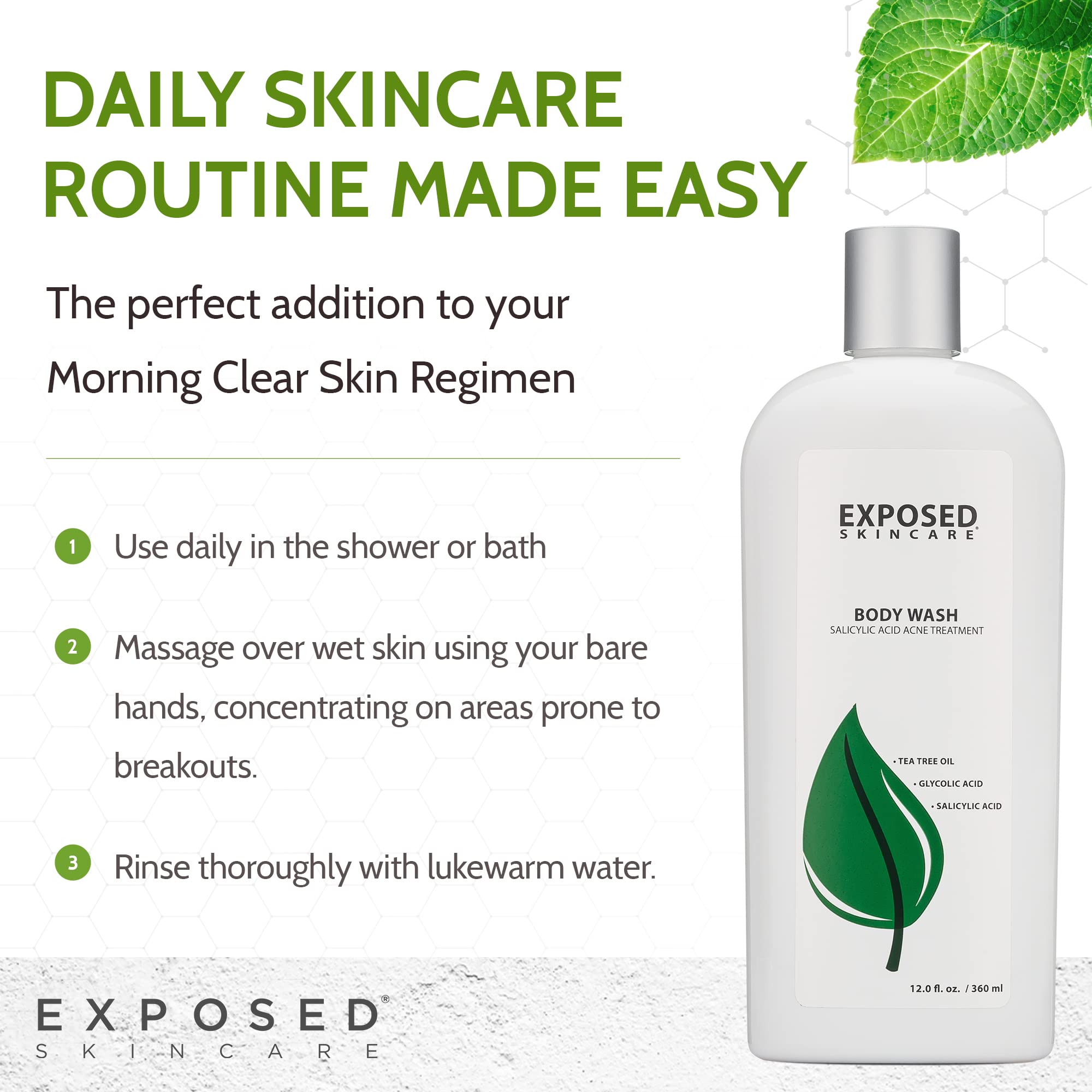 Exposed Skin Care daily-use shower-scene depicts routine-friendly body care